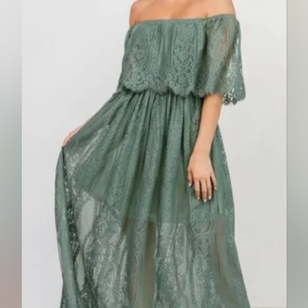 Baltic Born Caroline Lace Maxi Dress Dusty Green